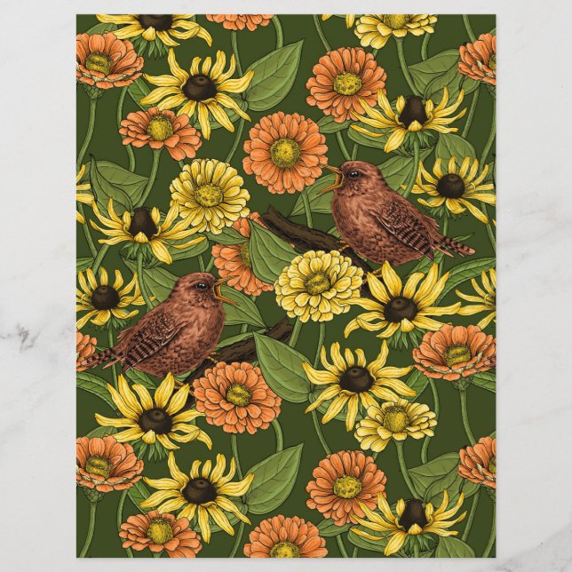 Carriças e flores em verde (Frente)