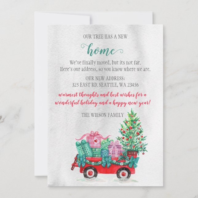 Carrinho de Árvore de Natal Nós Mudamos Cartões de (Frente)