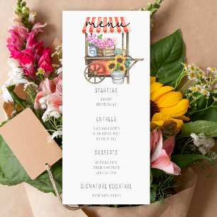 Carrinho de flores em aquarela - Menu de Casamento