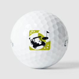 Carrinho de golfe, clubes e verdes