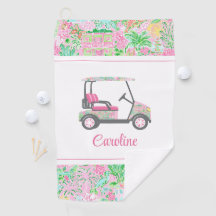 Carrinho de Golfe de Palma Rosa e Verde Personaliz