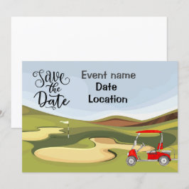 Carrinho de golfe no convite de festas de golfe
