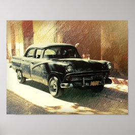Carro americano em Havana, poster de arte em Cuba