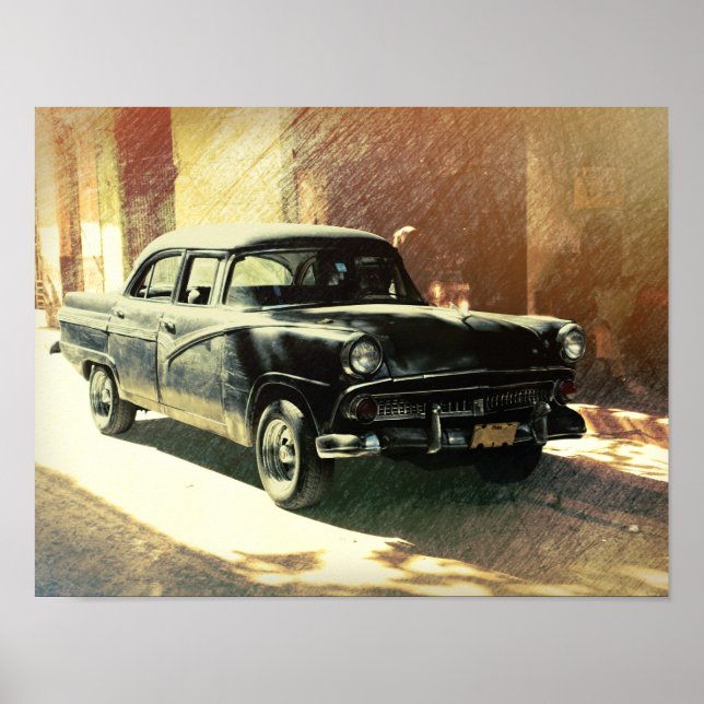 Carro americano em Havana, poster de arte em Cuba (Frente)