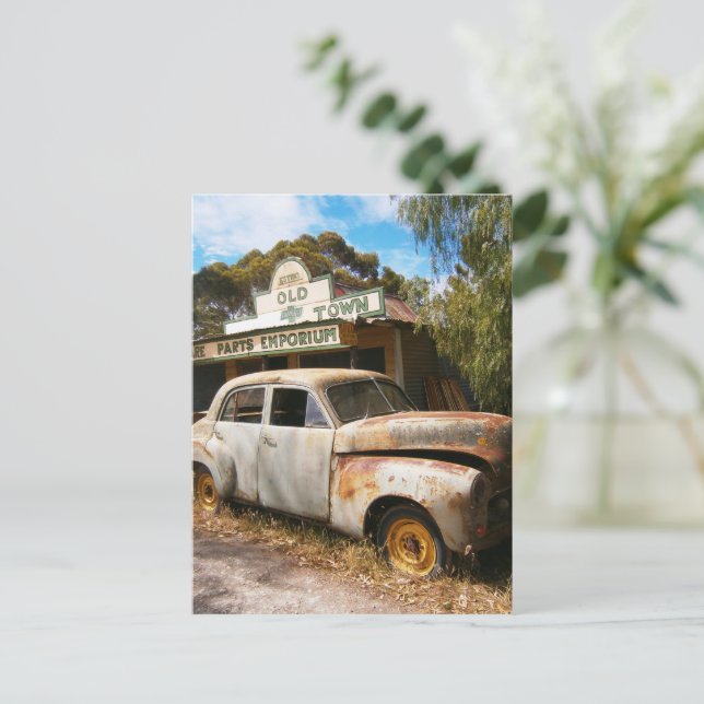 Carro Antigo E Garagem, Cartão Postal (Em pé/Frente)