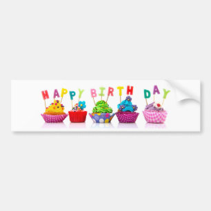 Carro Bolo de Aniversário Cupcakes - Adesivo para Para-c
