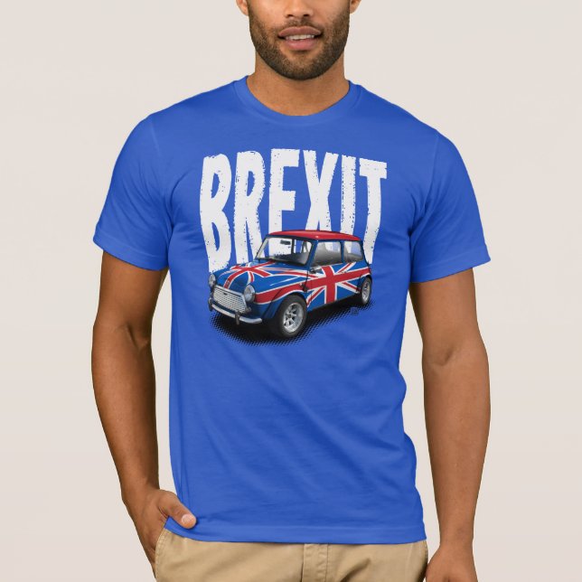 Carro clássico de Brexit mini no t-shirt azul (Frente)