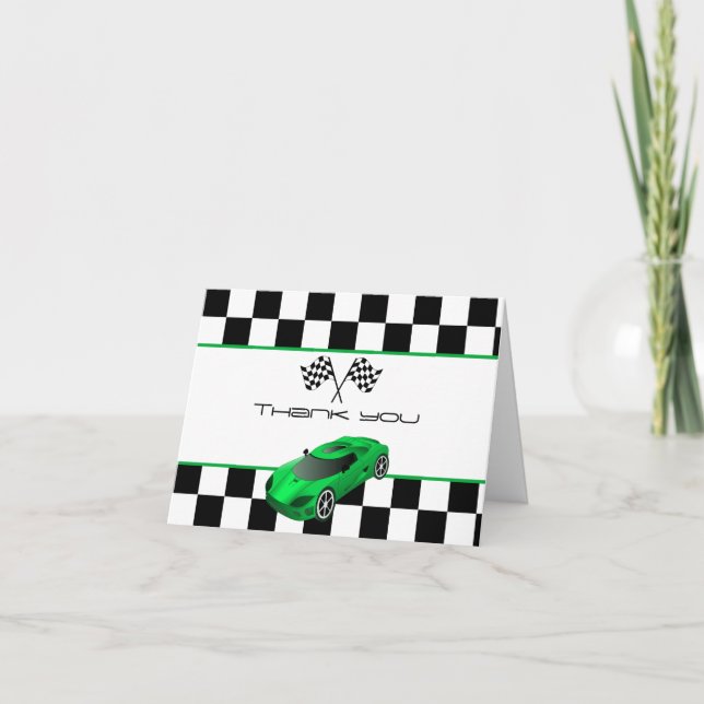Carro de Corrida Verde | Cartão de Agradecimento d (Frente)