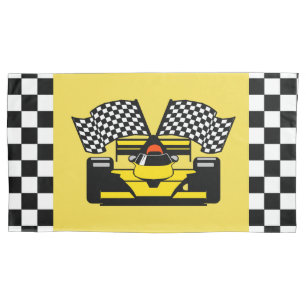 Carro de corridas amarelo: Bandeira do verificador