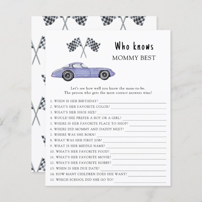 Carro de corridas de aquarela - Quem conhece melho (Frente/Verso)