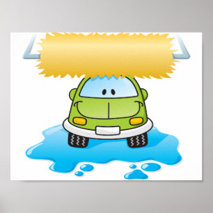 Carro engraçado em um poster do lavagem de carros