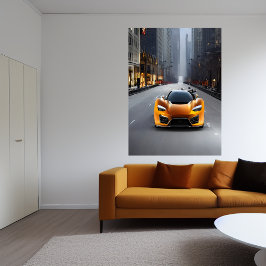Carro esportivo laranja na estrada | AI Art Poster