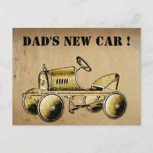 Carro Novo pai... cartão postal do estilo vintage
