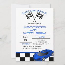 Carro Race Azul | Convite personalizado para Anive