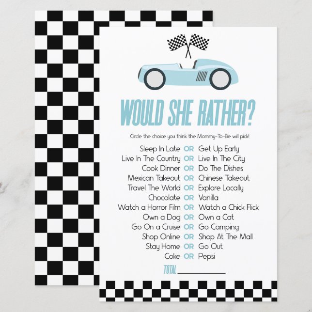 Carro Race Azul Ela Preferencialmente Jogo De Chá  (Frente/Verso)