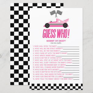 Carro Race Rosa Adivinha Quem Chá de fraldas Jogo