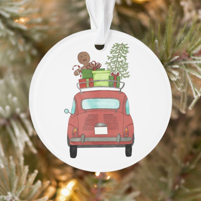 Carro vermelho com Ornamento de presentes de Natal (Árvore)