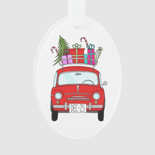 Carro Vermelho com Ornamento de Presentes de Natal (Frente)