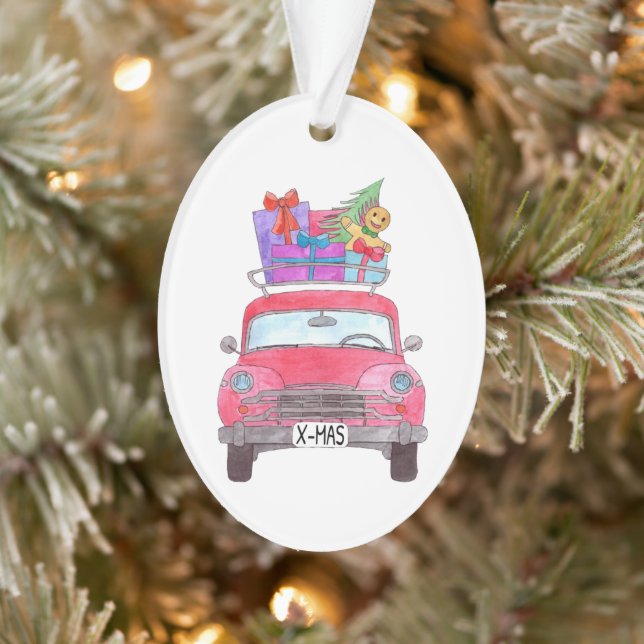 Carro Vermelho com presentes de Natal Ornamento de (Árvore)