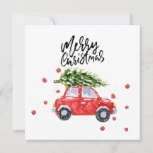Carro vermelho Feliz de Natal com Cartão de Árvore