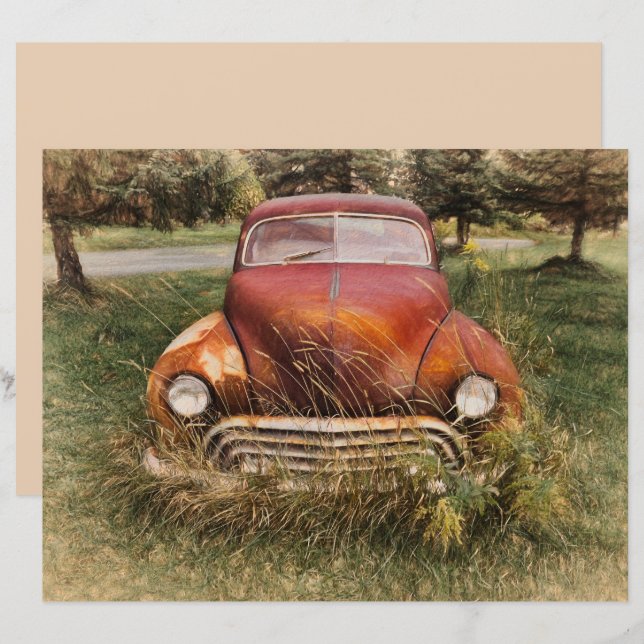 Carro vintage Antiquado Vermelho Antigo Desligamen (Frente/Verso)