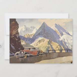 Carro vintage na Mountain Road no inverno com neve