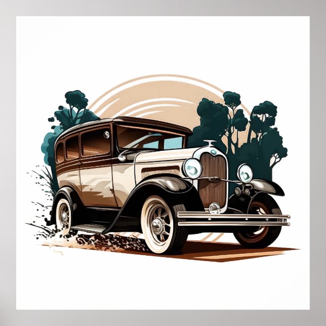 Carro vintage - Poster de Elegância Automática Ret (Frente)