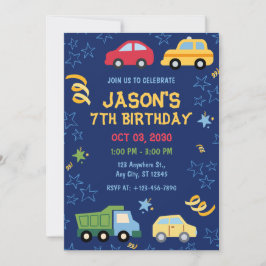 Carros de Brinquedo Convite de aniversário Azul