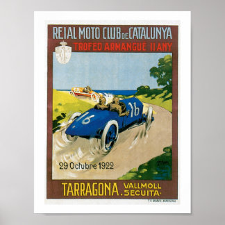 Carros de corrida 1922 Vintage Art Impressão Poste