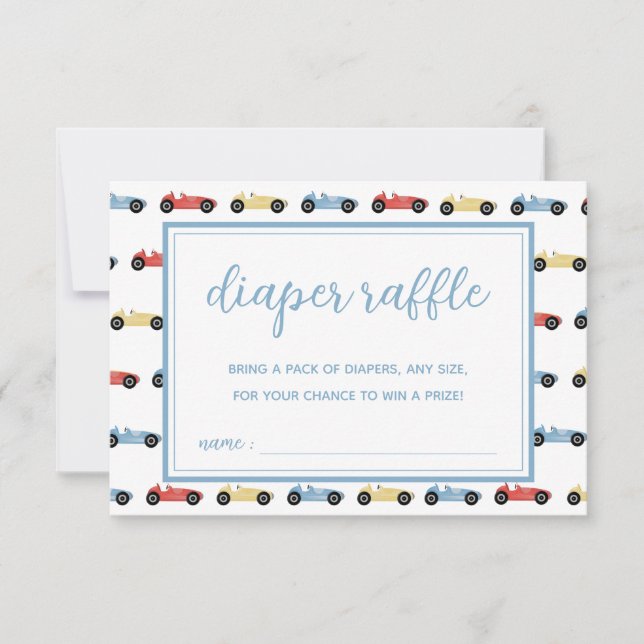 Carros Race Cartão Azul Fralda Chá de fraldas  Car (Frente)