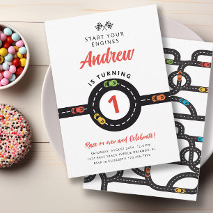 Carros Race Track Convite para primeiros aniversar