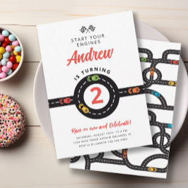 Carros Race Track Convite para segundos aniversári