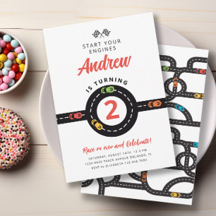 Carros Race Track Convite para segundos aniversári