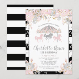 Carrossel Pink Silver Primeiro Convite De Aniversá