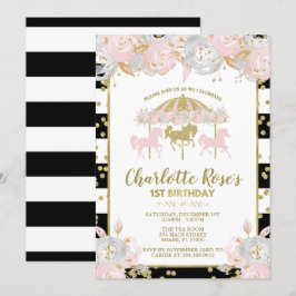 Carrossel rosa e Dourado Primeiro Convite de Anive