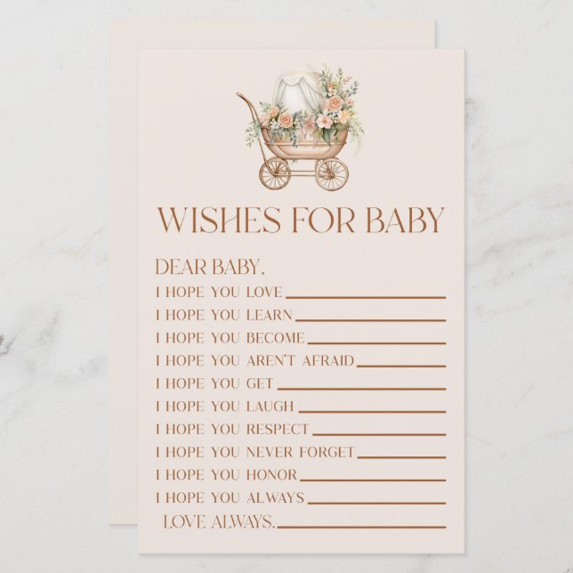 Carruagem Floral Rosa Deseja O Jogo Do Chá de fral (Frente/Verso)