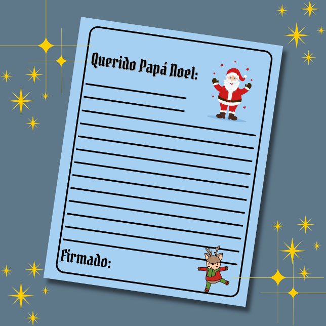 Carta Azul para o Papai Noel (Blue Spanish letter to Santa Christmas, Spanish text only, customizable & personalized. Multilingual)