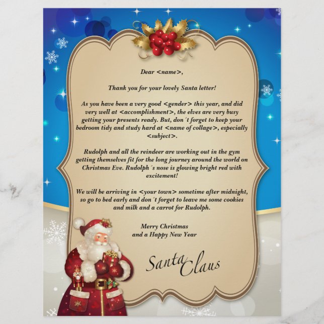 Carta azul personalizada de Natal ao estilo vintag (Frente)