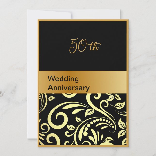 carta de 50 anos de casamento do elegante ouro neg (Frente)