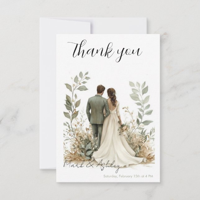 Carta de agradecimento de casamento com tema botân (Frente)
