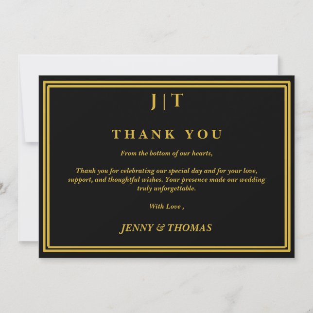 Carta de Agradecimento de Casamento Luxo Preto e D (Frente)