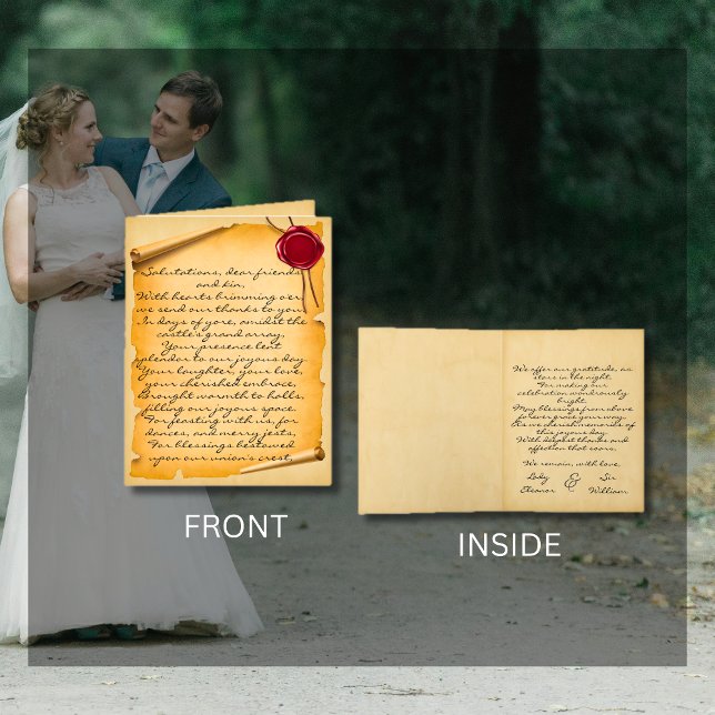 Carta de Agradecimento de Noivado com Selo de Cera (Medieval Aged Scroll Wax Seal Wedding Folded Thank You Card)