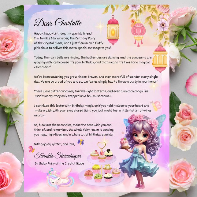 Carta de Aniversário Feliz Fada Personalizada para (Personalized Fairy Happy Birthday Letter for Kids – Magical Printed Birthday Keepsake )