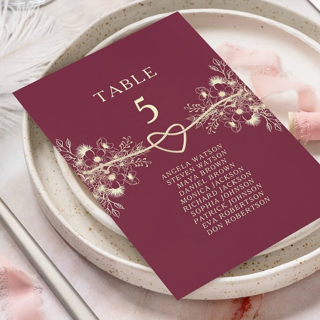Carta de Assentos de Casamento Burgundy Elegante (Criador carregado)