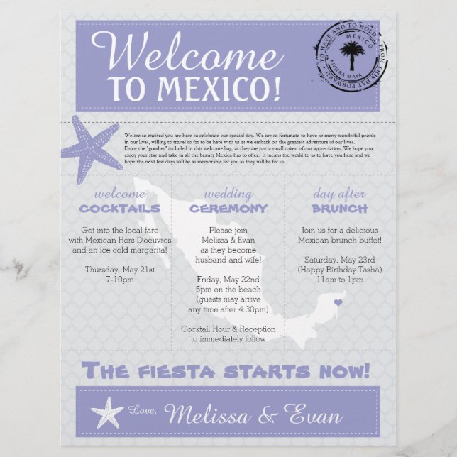 Carta de Boas-vindas ao Estilo de Casamento Azul p (Frente)