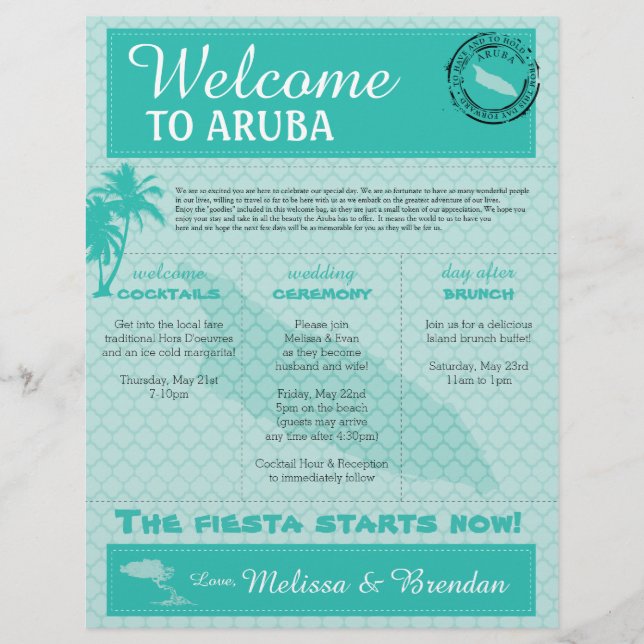 Carta de Boas-Vindas de Casamento para Aruba (Frente)