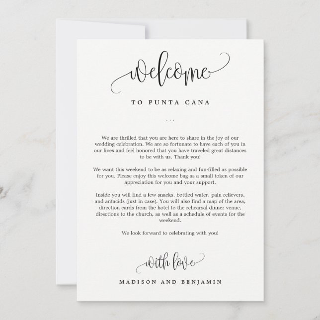 Carta de Boas-vindas e Bag de Boas-vindas do Casam (Frente)