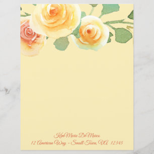 Carta de Borda de Rosa Amarelo de Aquarela