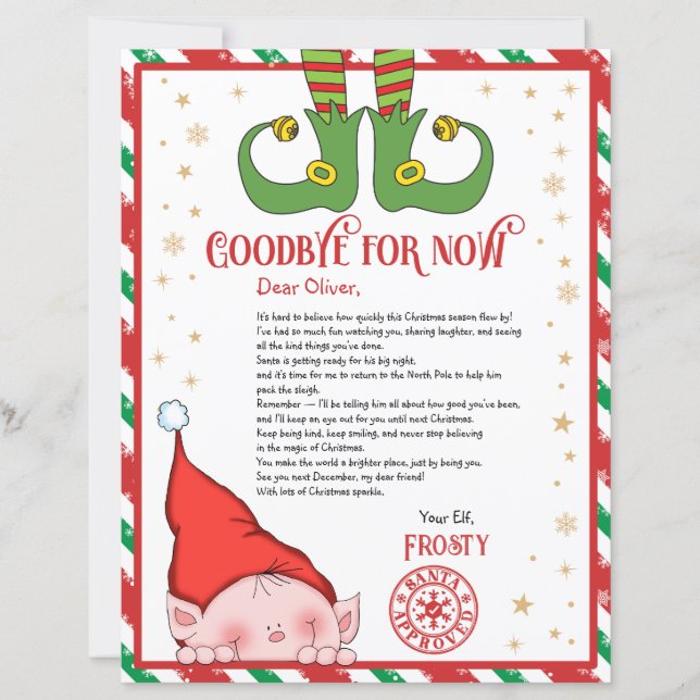 Carta de Despedida de Elfo Personalizada para Cria (Frente)