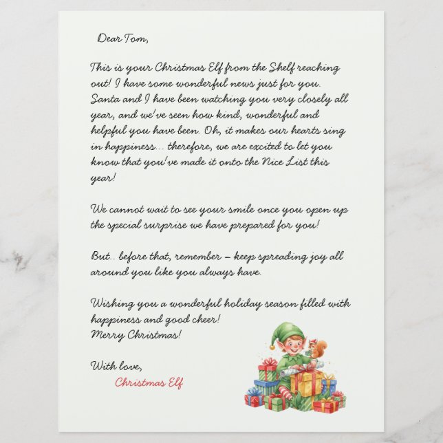 Carta de Natal do Elfo de Natal (Frente)